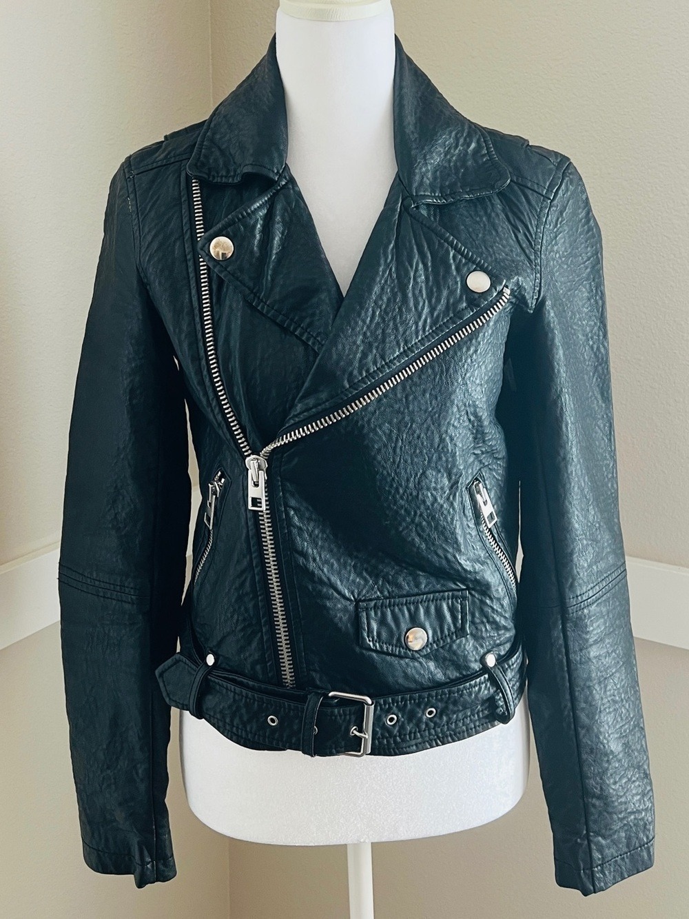 American Eagle Black Vegan Leather Moto Jacket - Size Small